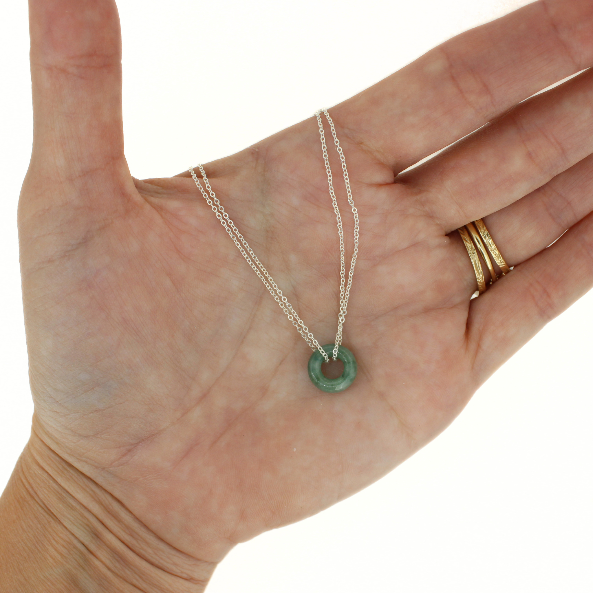 Sterling Silver Mini Jade Donut Double Chain Necklace