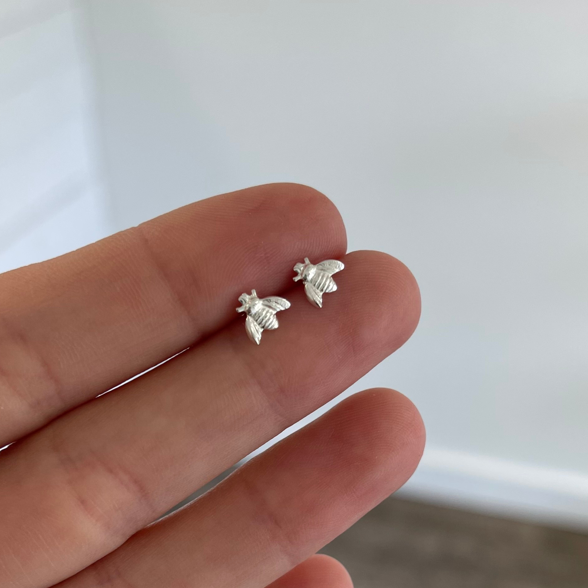 Sterling Silver Tiny Bee Stud Earrings