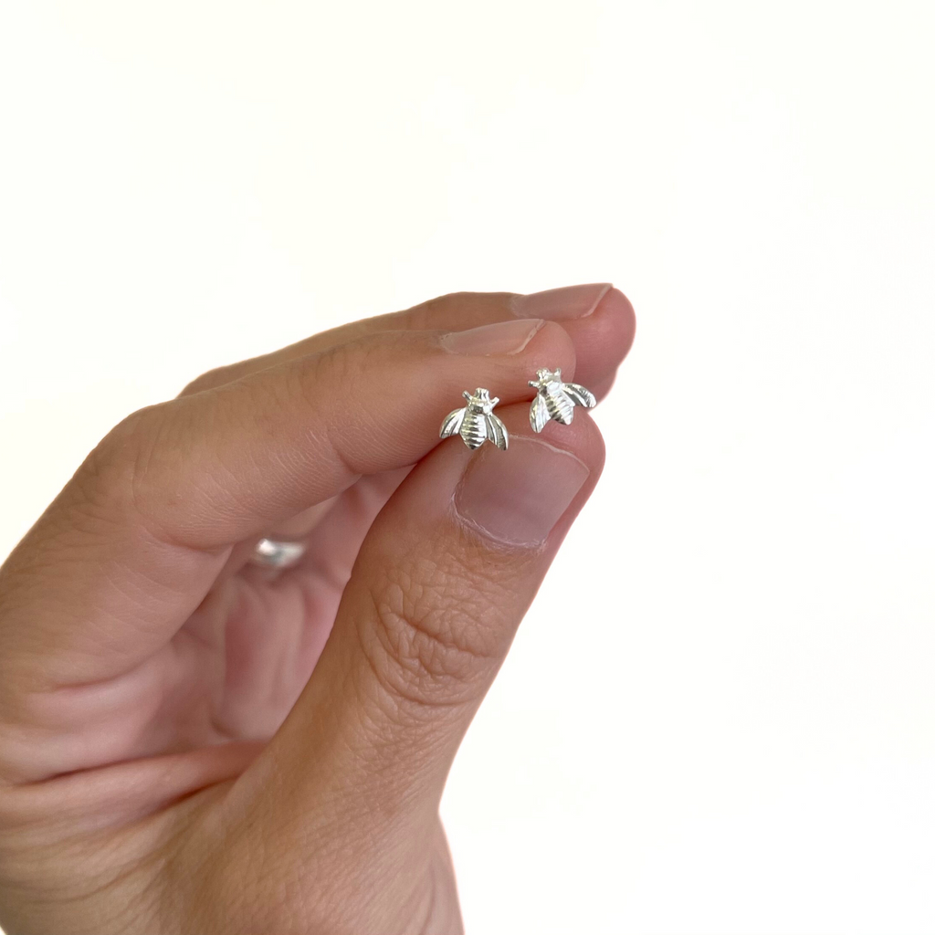 Sterling Silver Tiny Bee Stud Earrings