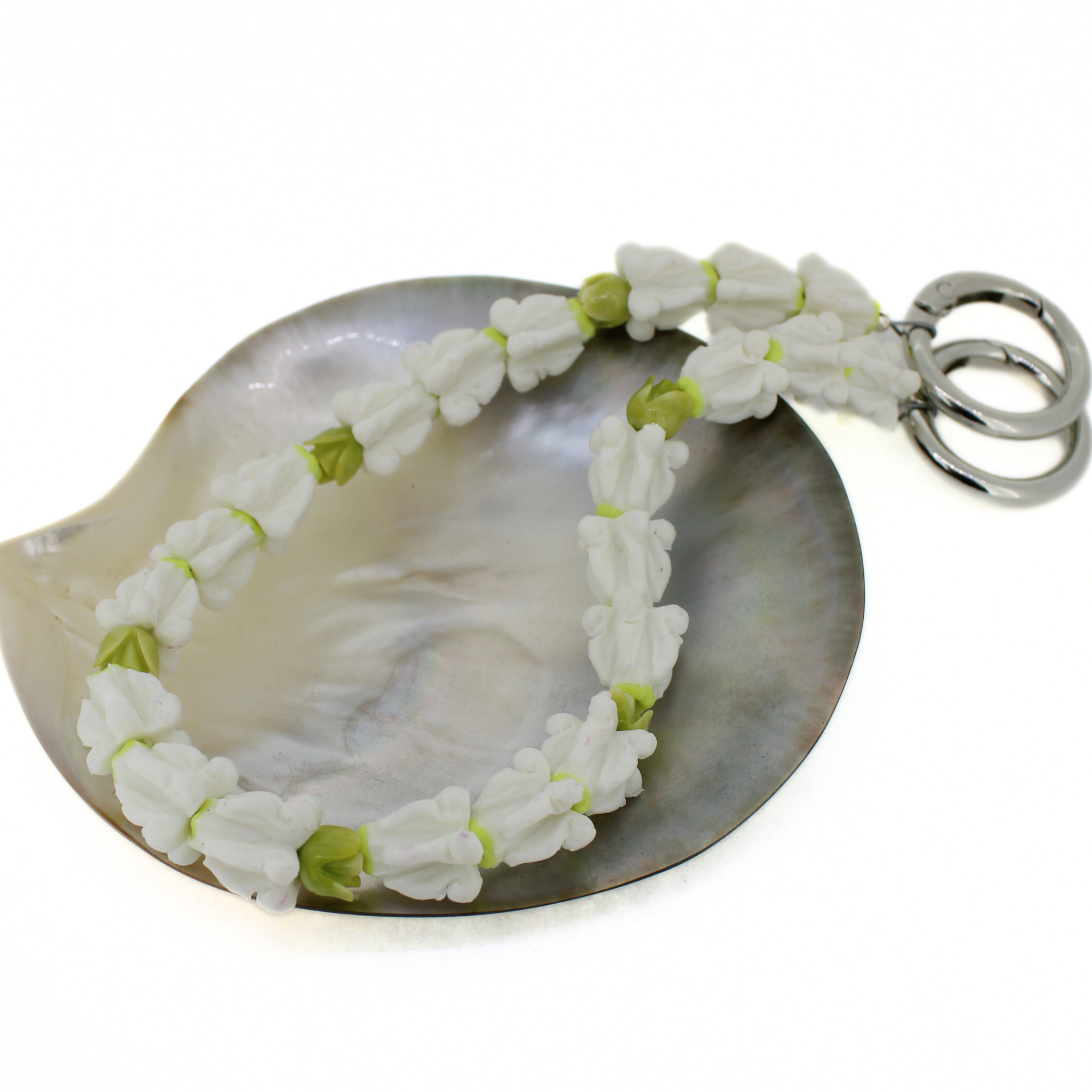 Short Purse Lei- White Crown Flower & Pakalana (Silver)