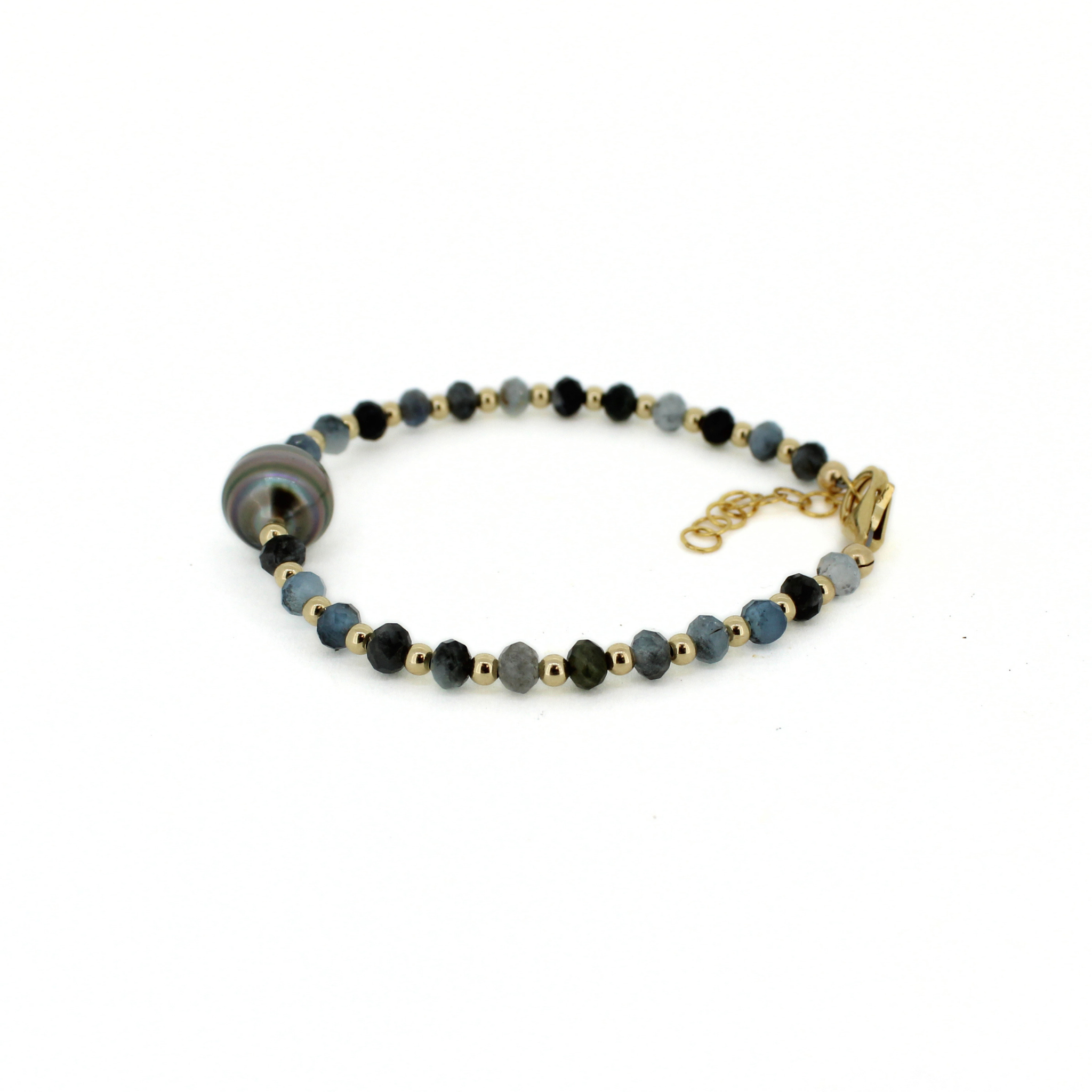 Gold Aquamarine & Tahitian Pearl Bracelet Size Small