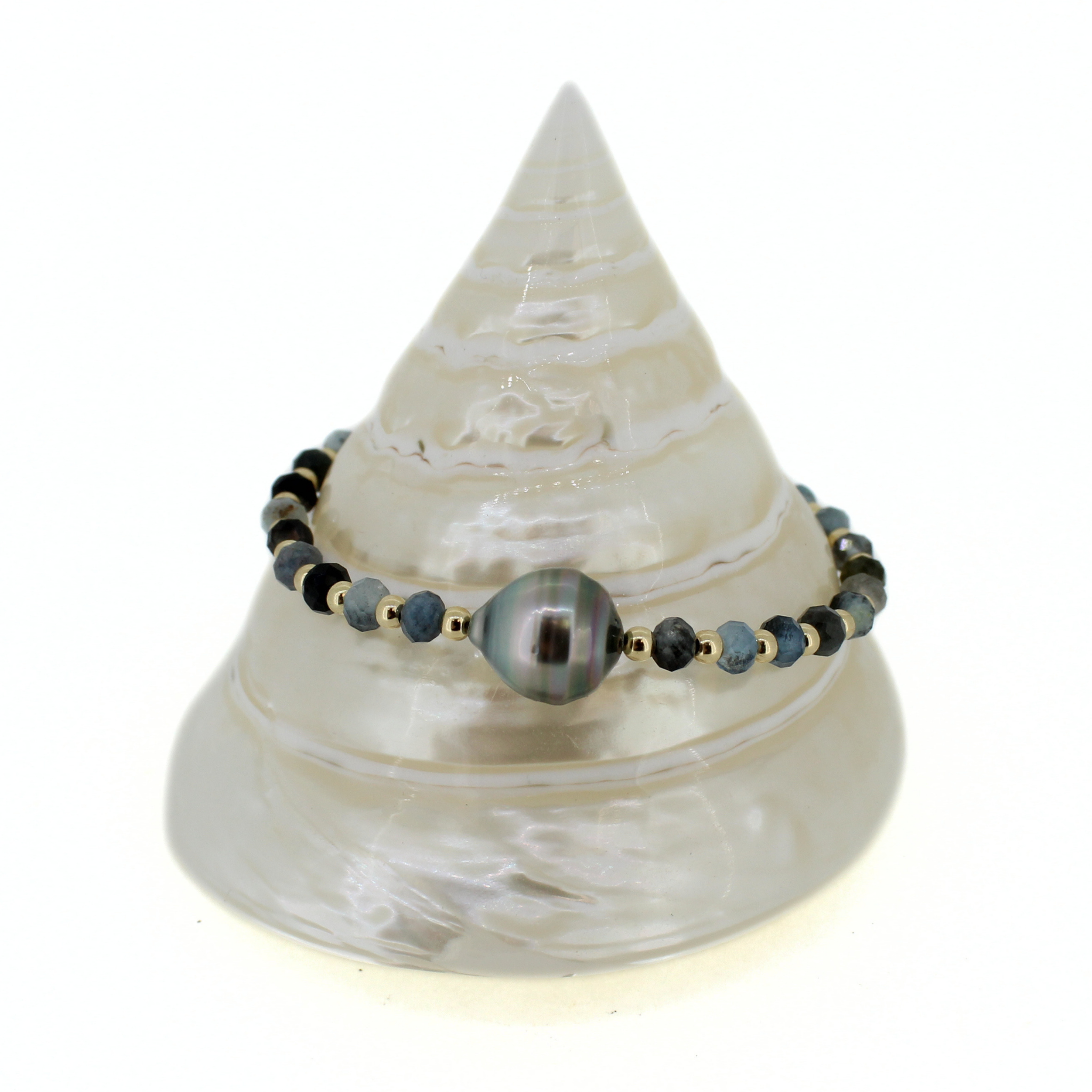 Gold Aquamarine & Tahitian Pearl Bracelet Size Small