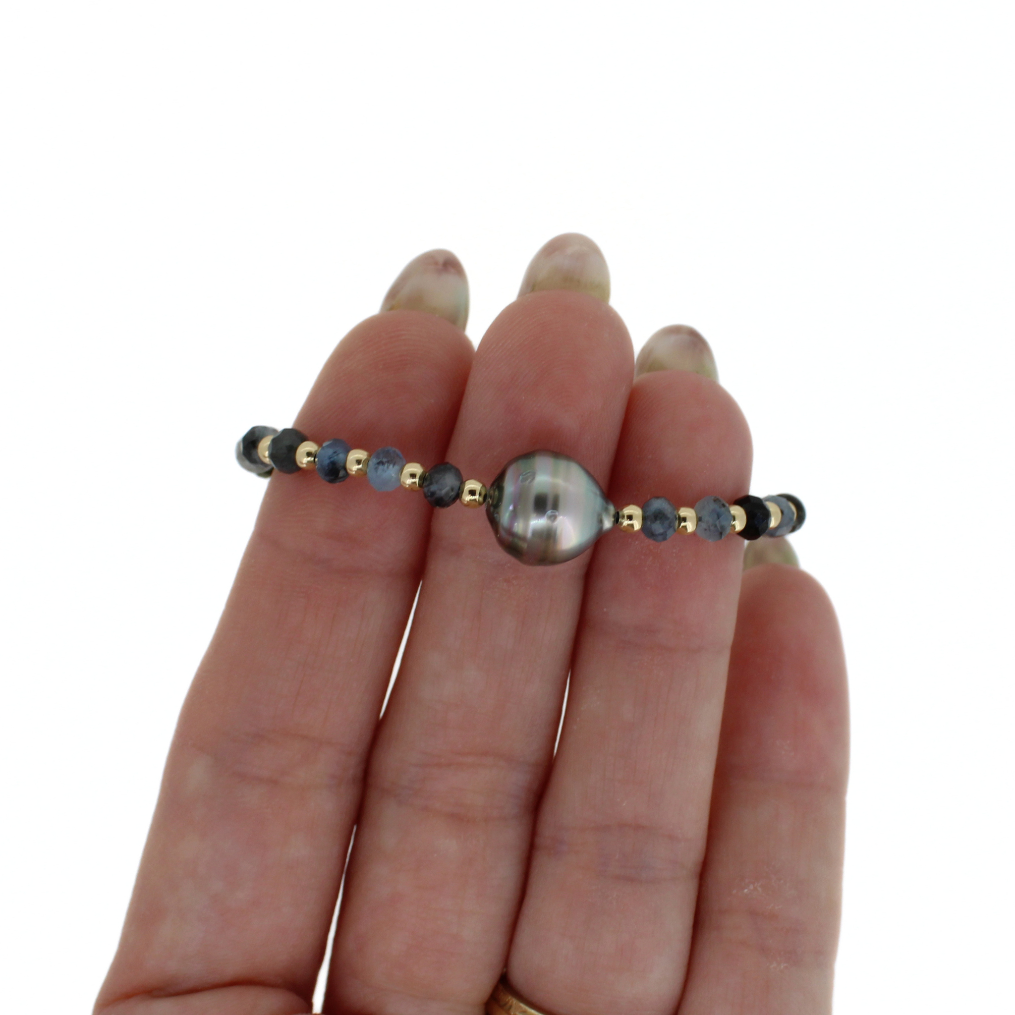 Gold Aquamarine & Tahitian Pearl Bracelet Size Small