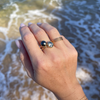 Brianne & Co. gold Tahitian keshi rings in natural light