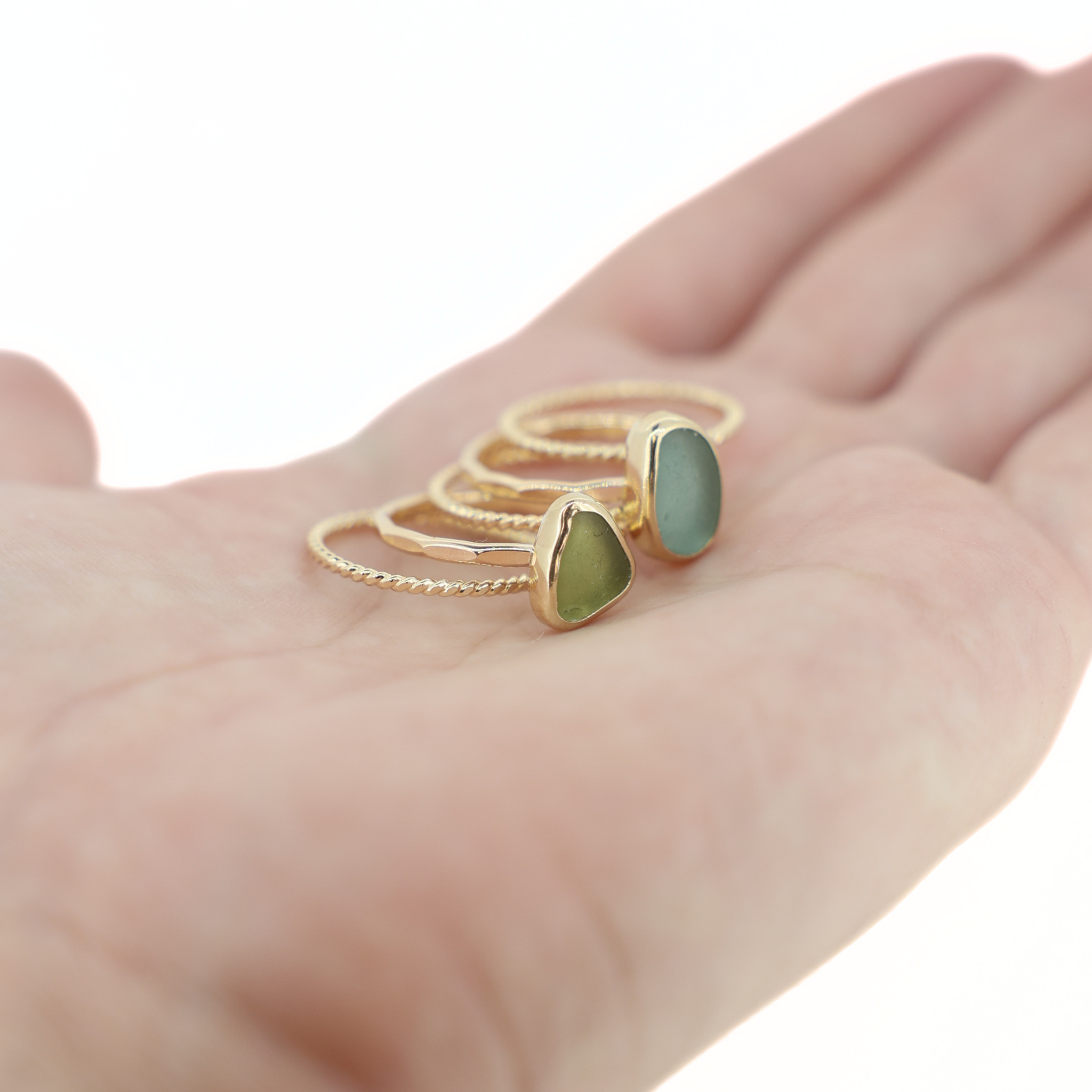 Gold Sea Glass Rings (Set of 5)