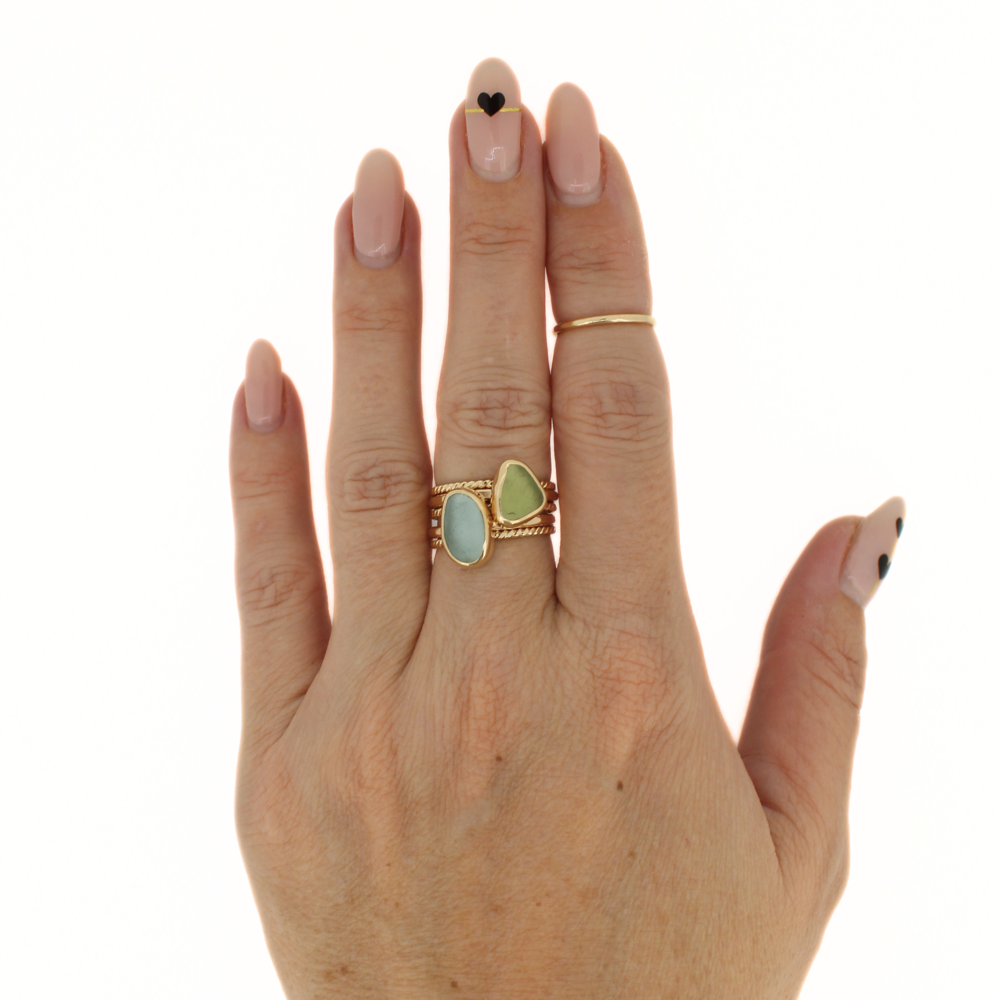 Gold Sea Glass Rings (Set of 5)