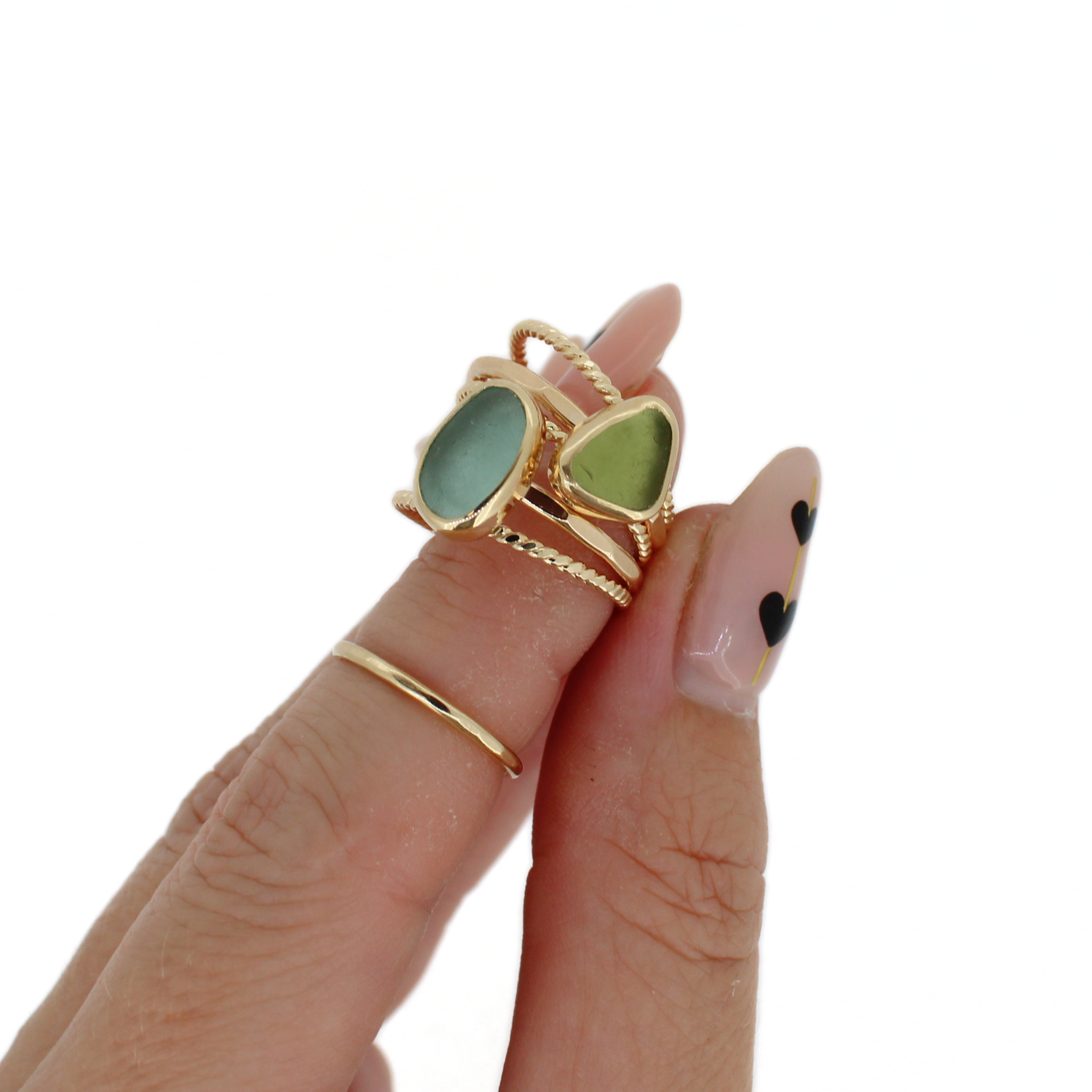 Gold Sea Glass Rings (Set of 5)