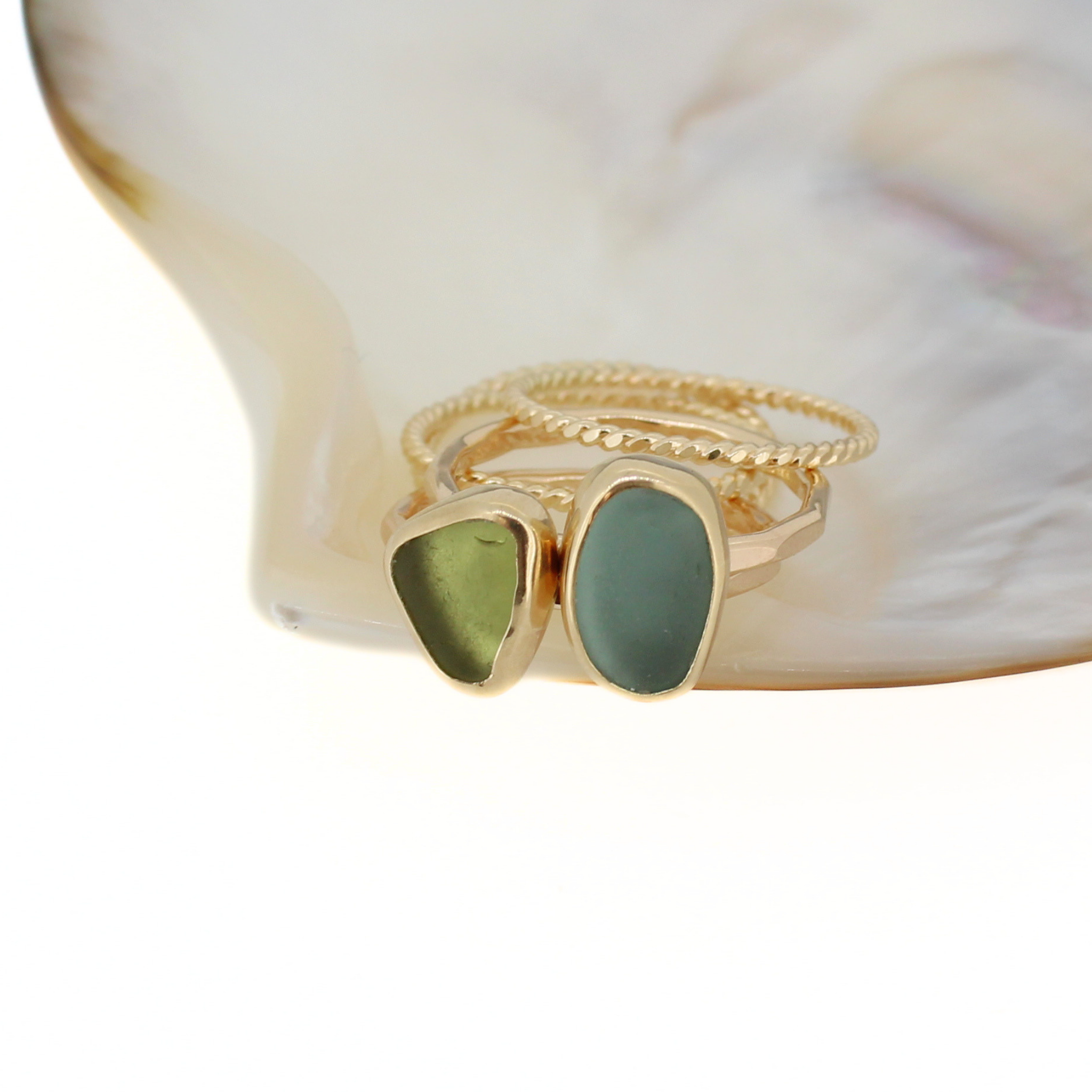Gold Sea Glass Rings (Set of 5)