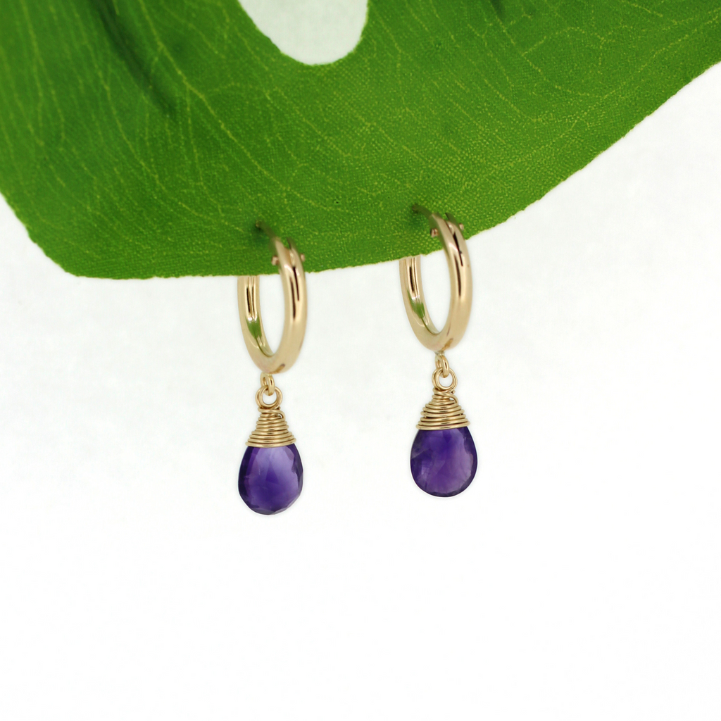 Gold Fill Amethyst Gemstone Hoop Earrings handmade by Brianne & Co.