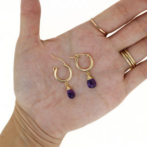 Gold Fill Amethyst Gemstone Hoop Earrings