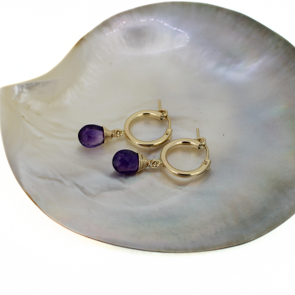 Gold Fill Amethyst Gemstone Hoop Earrings