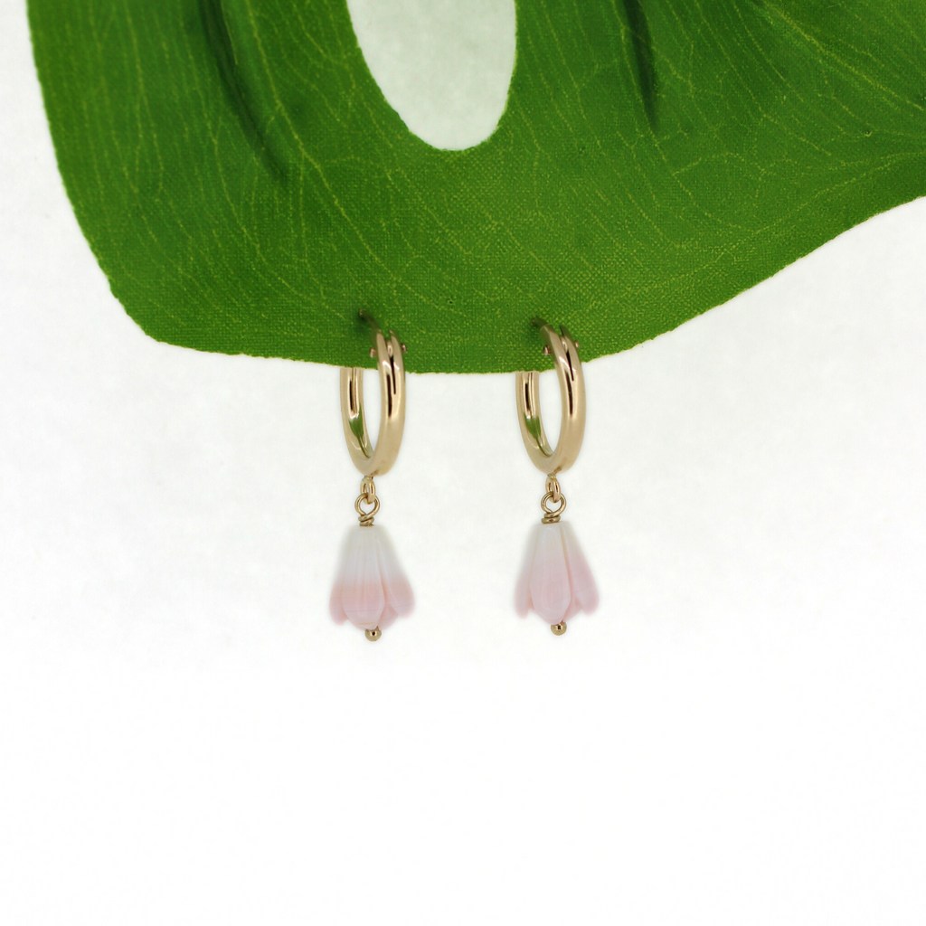 Brianne & Co. Gold Fill Pikake Flower Conch Shell Hoops 15mm