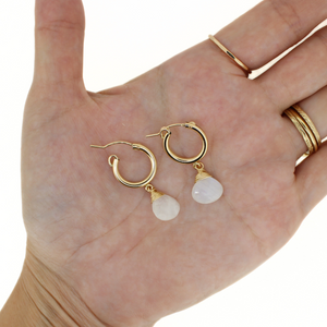 Gold Fill Rainbow Moonstone Hoop Earrings
