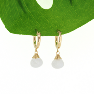 Gold Fill Rainbow Moonstone Hoop Earrings handmade by Brianne & Co.