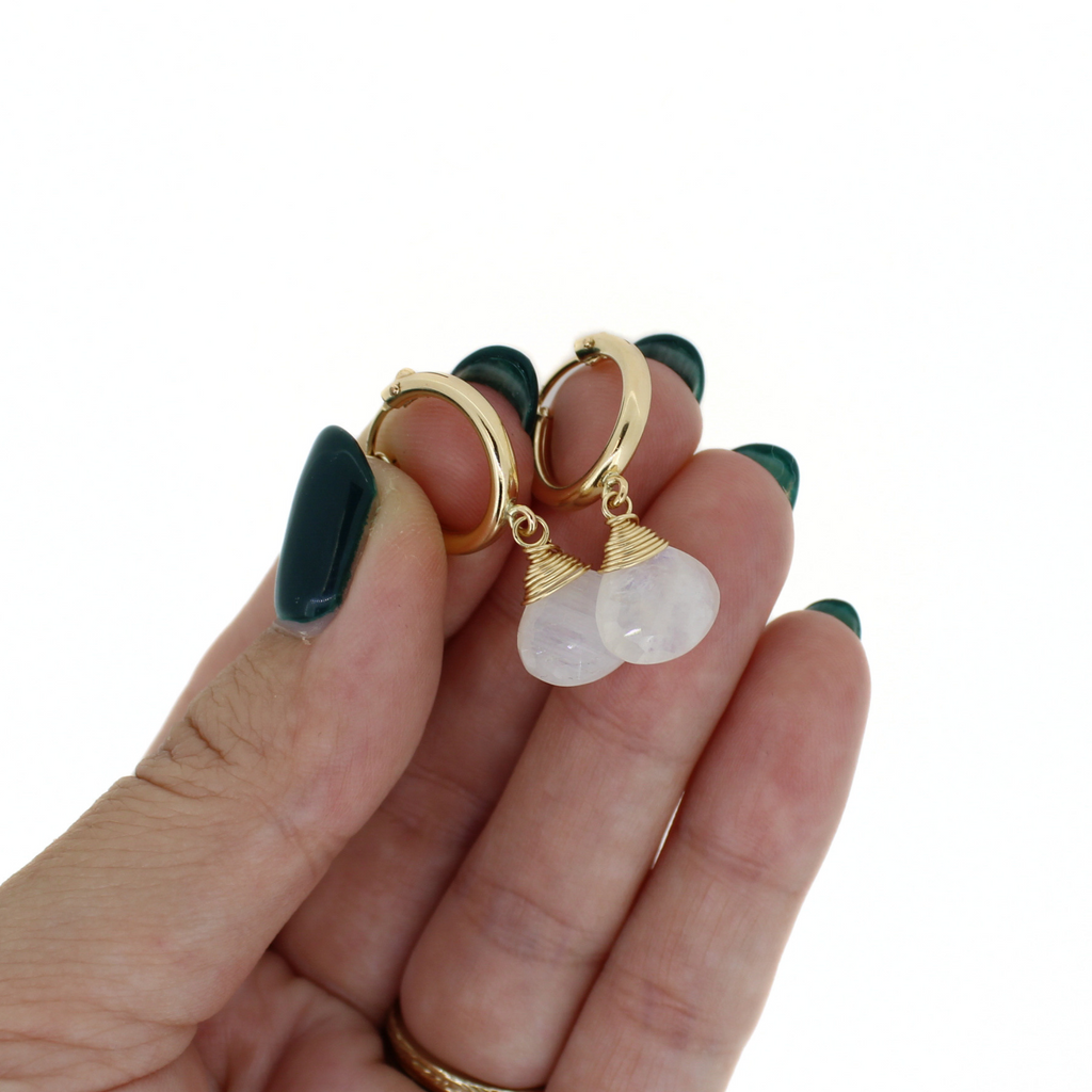 Gold Fill Rainbow Moonstone Hoop Earrings