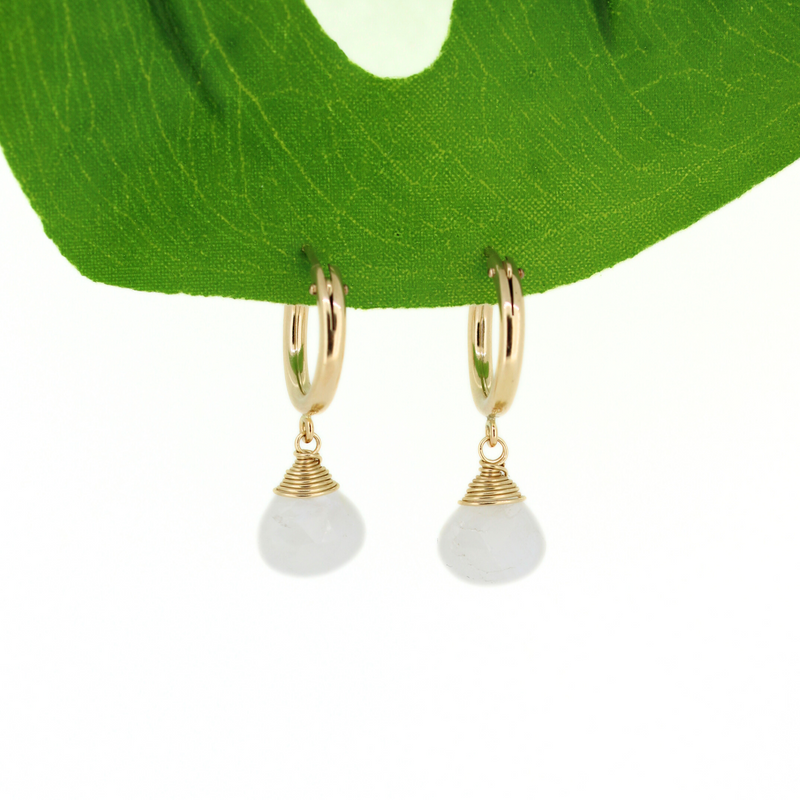 Gold Fill Rainbow Moonstone Hoop Earrings handmade by Brianne & Co.