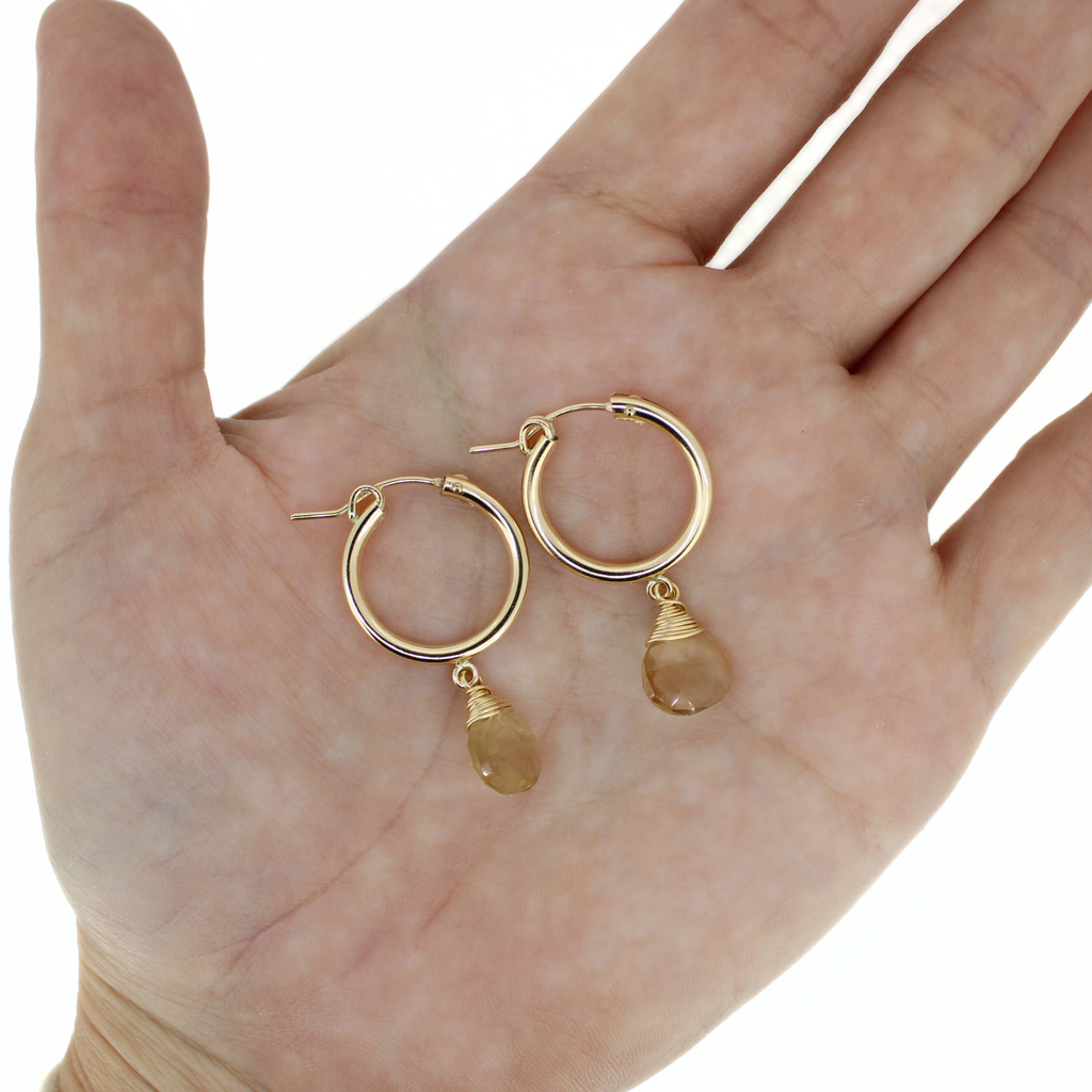 Gold Fill 18mm Hoops w/ Champagne Topaz