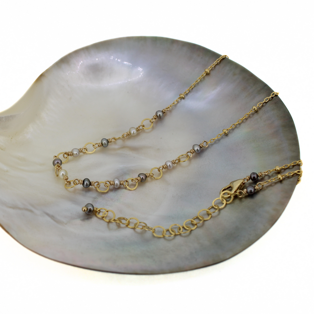 Gold Fill Tahitian Keshi Pearl Necklace 16"-18"
