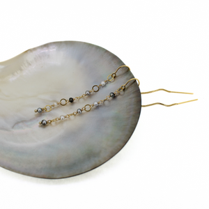 Gold Fill Tahitian Keshi Pearl Threader Earrings w/ Chain