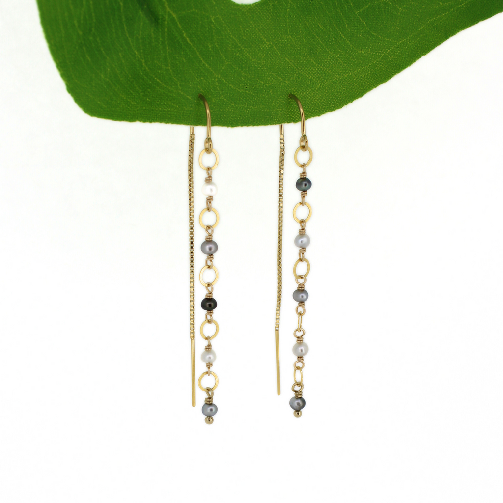 Brianne & Co. Gold Fill Tahitian Keshi Pearl Threader Earrings w/ Chain