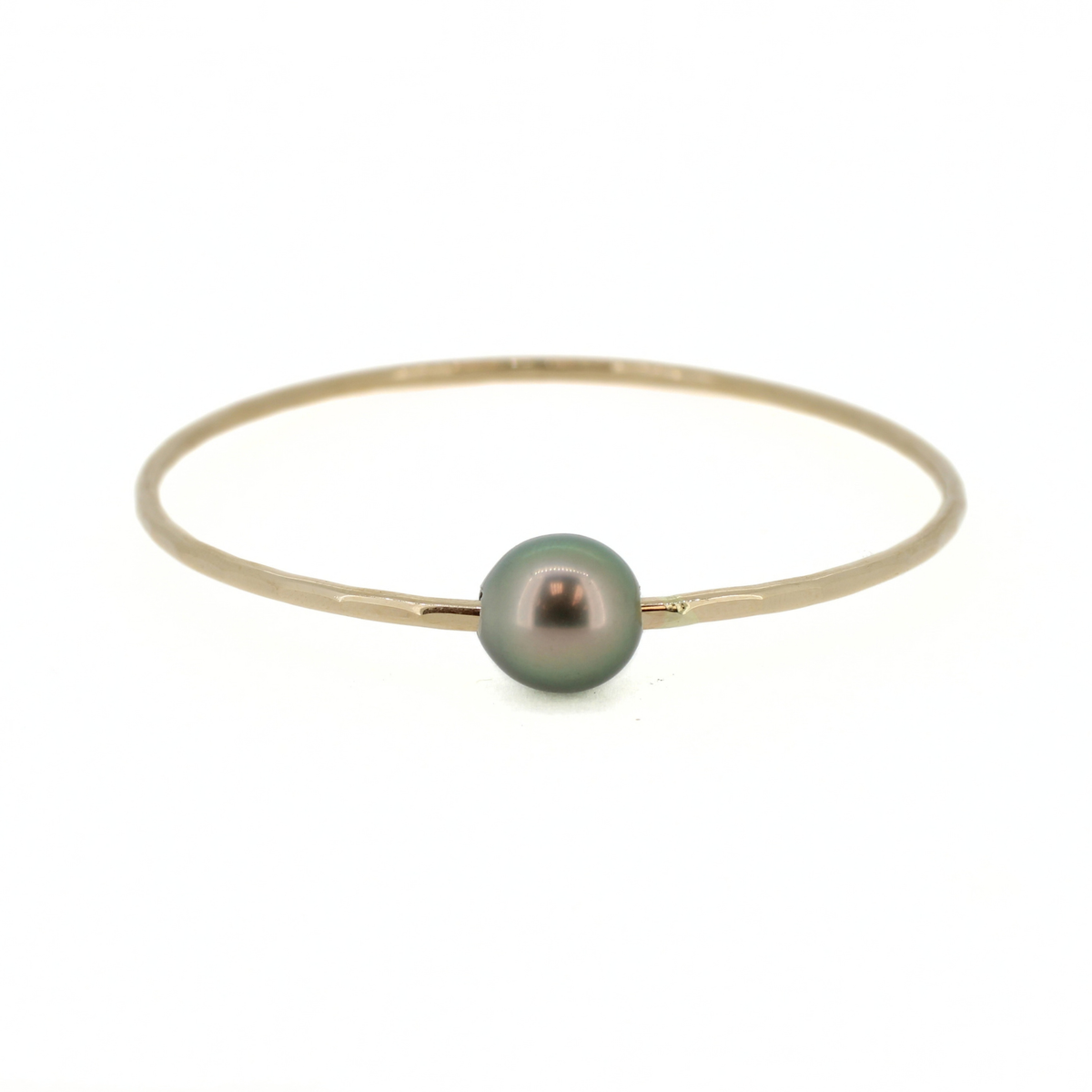 Brianne & Co. gold Tahitian pearl bangle bracelet displayed on a white background