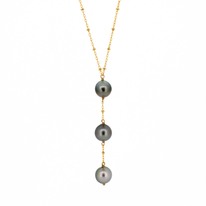 Brianne & Co. gold fill triple Tahitian pearl lariat style necklace