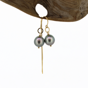 Brianne & Co gold fill blue Tahitian pearl threader earrings