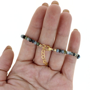 Brianne & Co. gold fill aquamarine and Tahitian pearl bracelet back view of clasp and extender