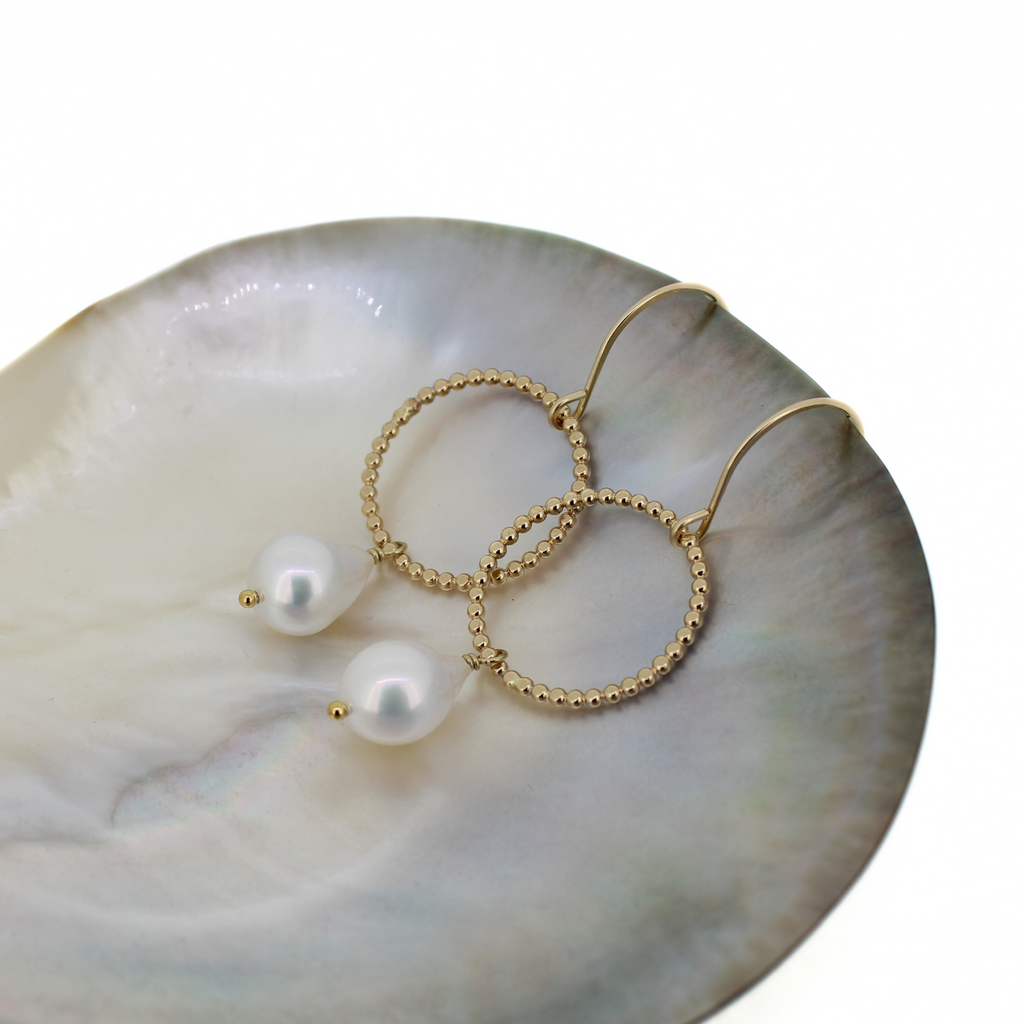 Gold Fill Hoop Earrings w/ White Fresh Water Pearls