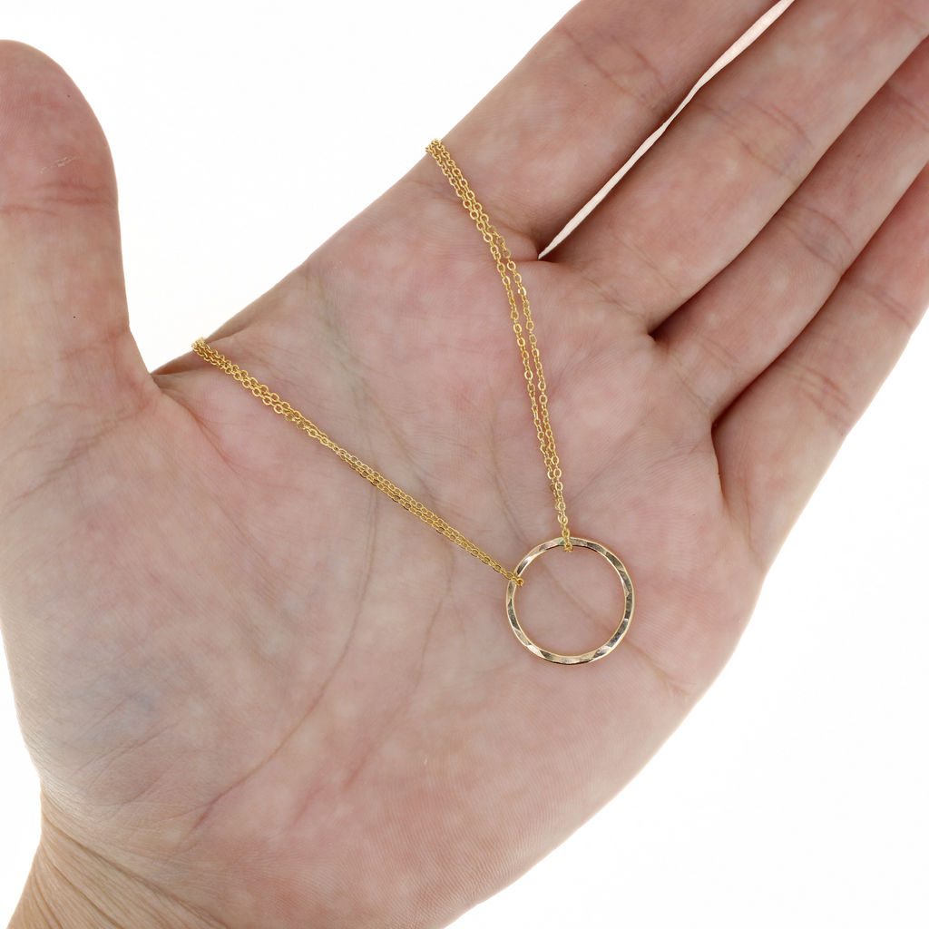 Brianne & Co. gold fill circle necklace on hand