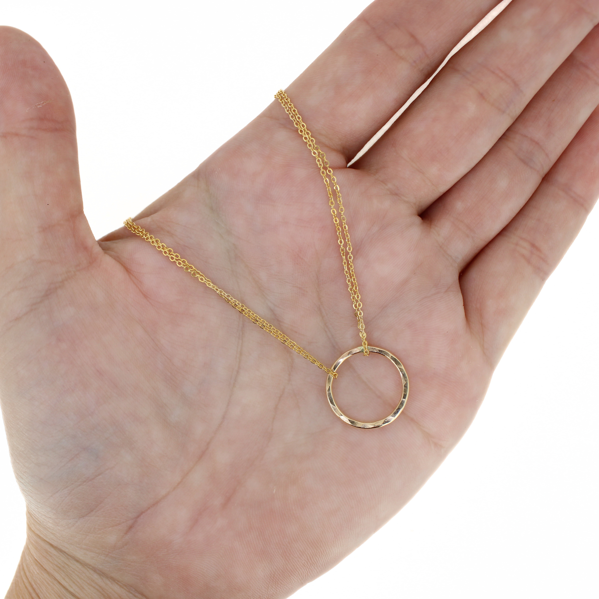 Brianne & Co. gold fill circle necklace on hand