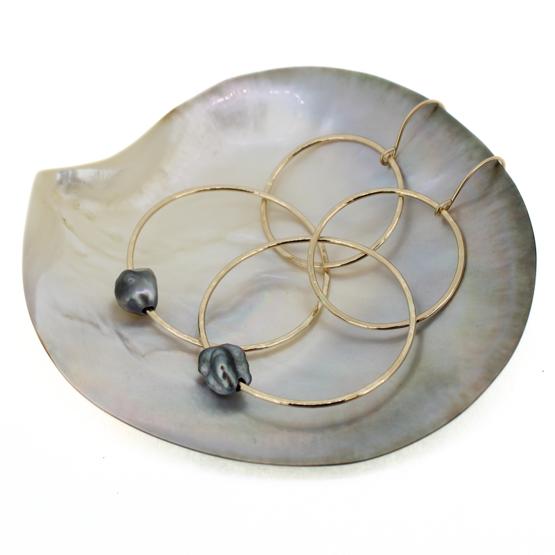 Brianne & Co. gold fill double hoop earring with Tahitian keshi pearls 