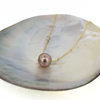 Brianne & Co. gold fill floating Edison pearl necklace front view of pearl