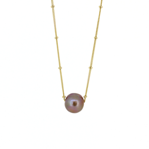 Brianne & Co. gold fill floating Edison pearl necklace on a satellite chain