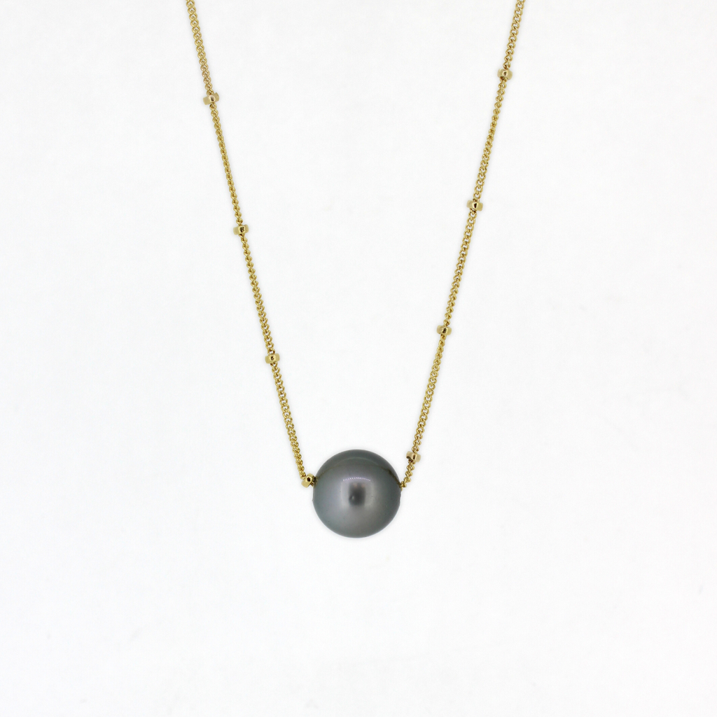 Brianne & Co. Gold Fill Tahitian Pearl Floating Necklace close up front view