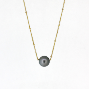 Brianne & Co. Gold Fill Tahitian Pearl Floating Necklace close up front view