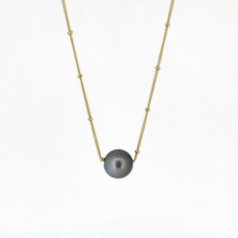 Brianne & Co. Gold Fill Tahitian Pearl Floating Necklace close up front view