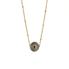 Brianne & Co. gold fill floating Tahitian pearl necklace on a satellite chain