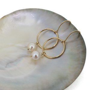Brianne & co. gold fill fresh water pearl hoop earrings with a hammered texture