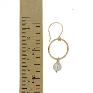 Brianne & co. gold fill fresh water pearl hoop earrings measuring just under 2" long