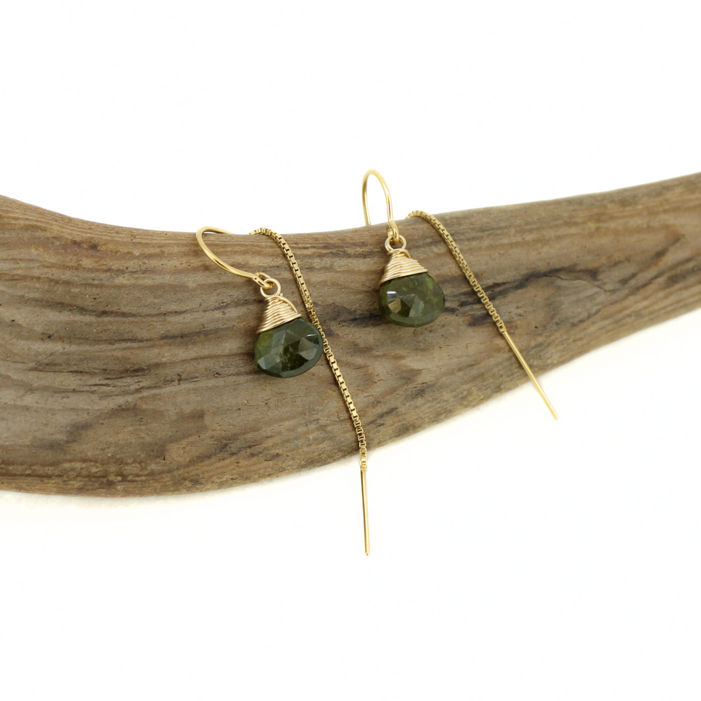Gold Fill Simple Idocrase Short Threader Earrings
