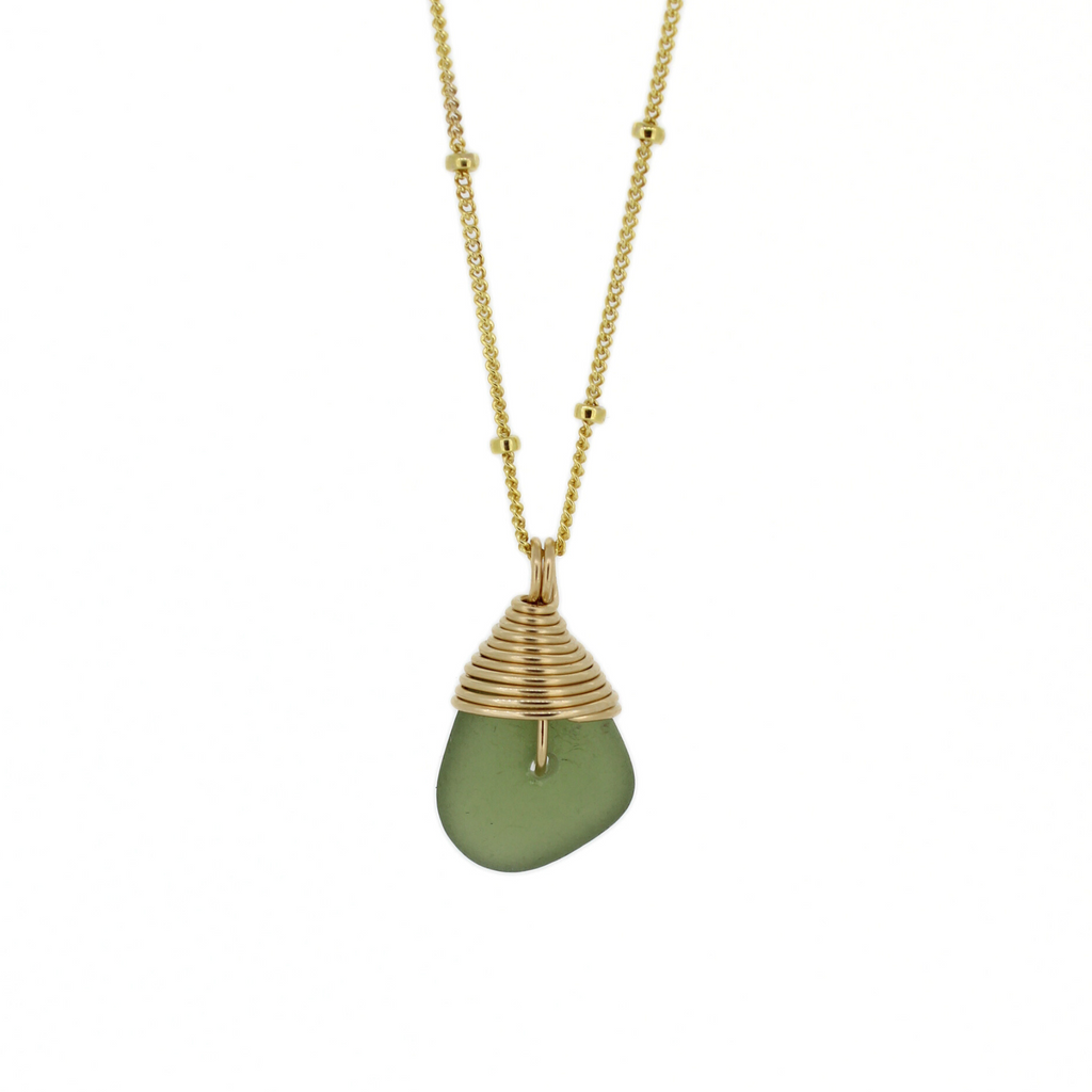 14k gold fill olive green sea glass necklace handmade by Brianne & Co.