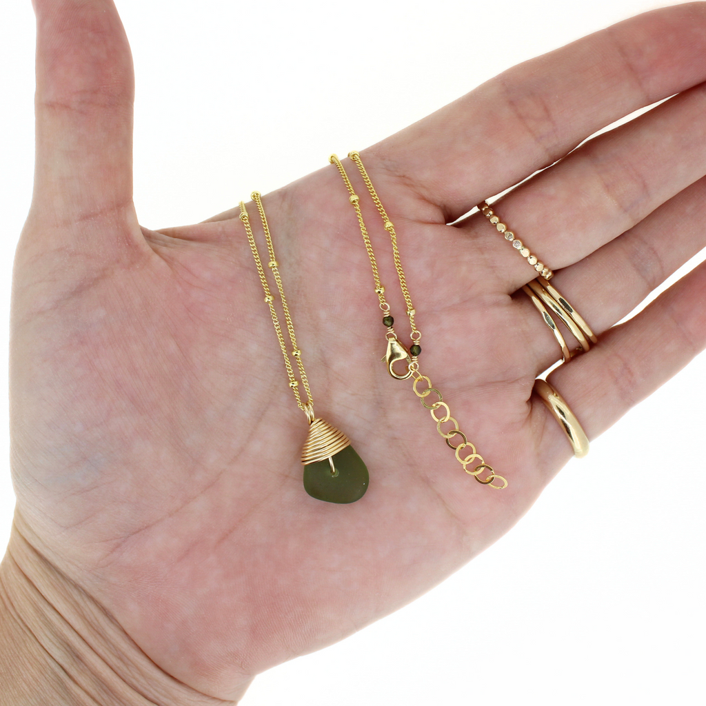 Brianne & Co. gold fill sea glass necklace adjustable between 18"-19"