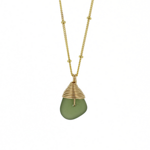 14k gold fill olive green sea glass necklace handmade by Brianne & Co.
