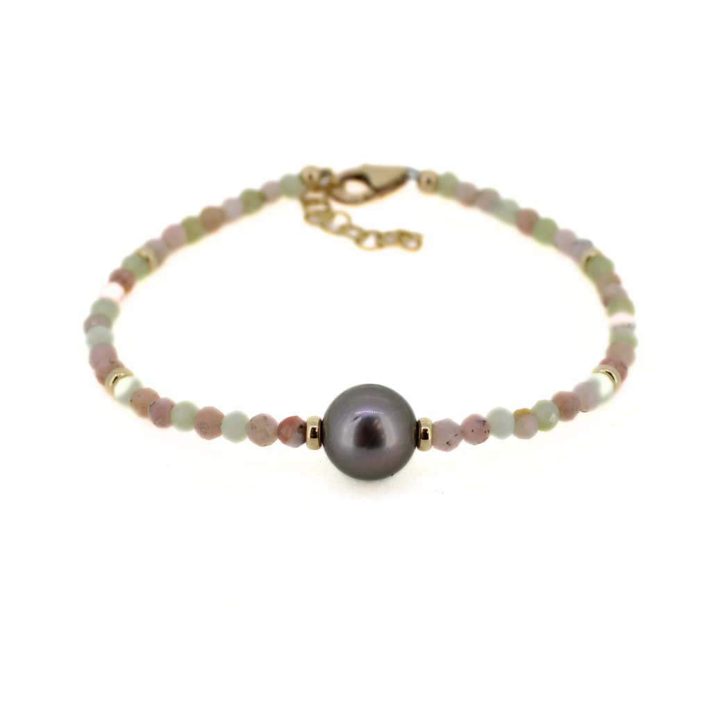 Gold fill opal and Tahitian pearl bracelet handmade by Brianne & Co.