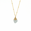 Brianne & Co. light blue sea glass necklace on a gold fill satellite chain
