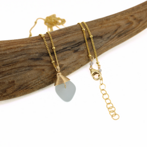 Brianne & Co. genuine sea glass necklace expertly wire wrapped in 14k gold fill with 1" extender