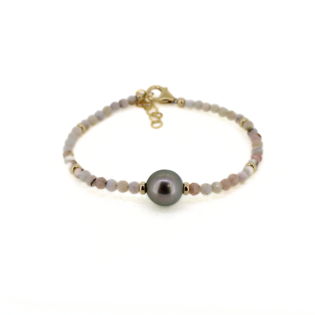 Brianne & Co. handmade pink opal and Tahitian pearl gold fill bracelet 