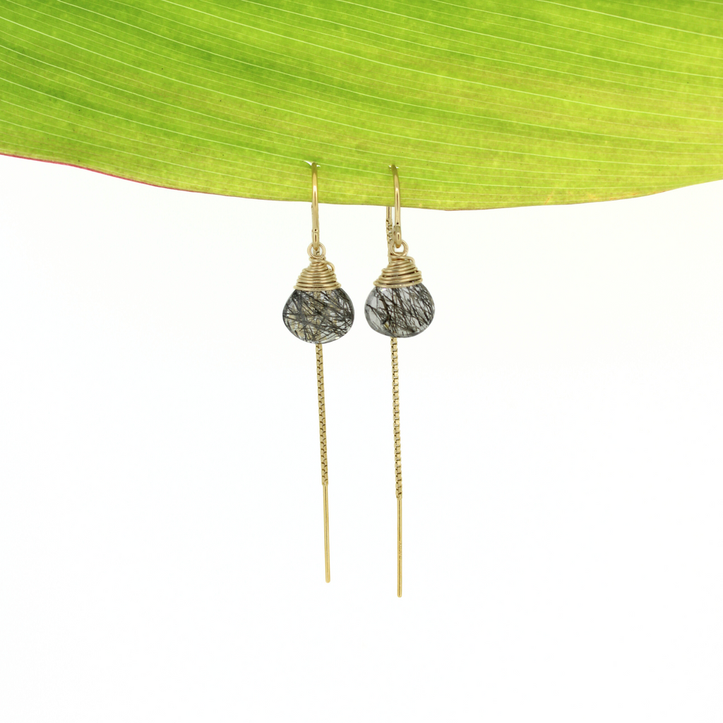 Brianne & Co. gold fill rutile quartz threader earrings front view