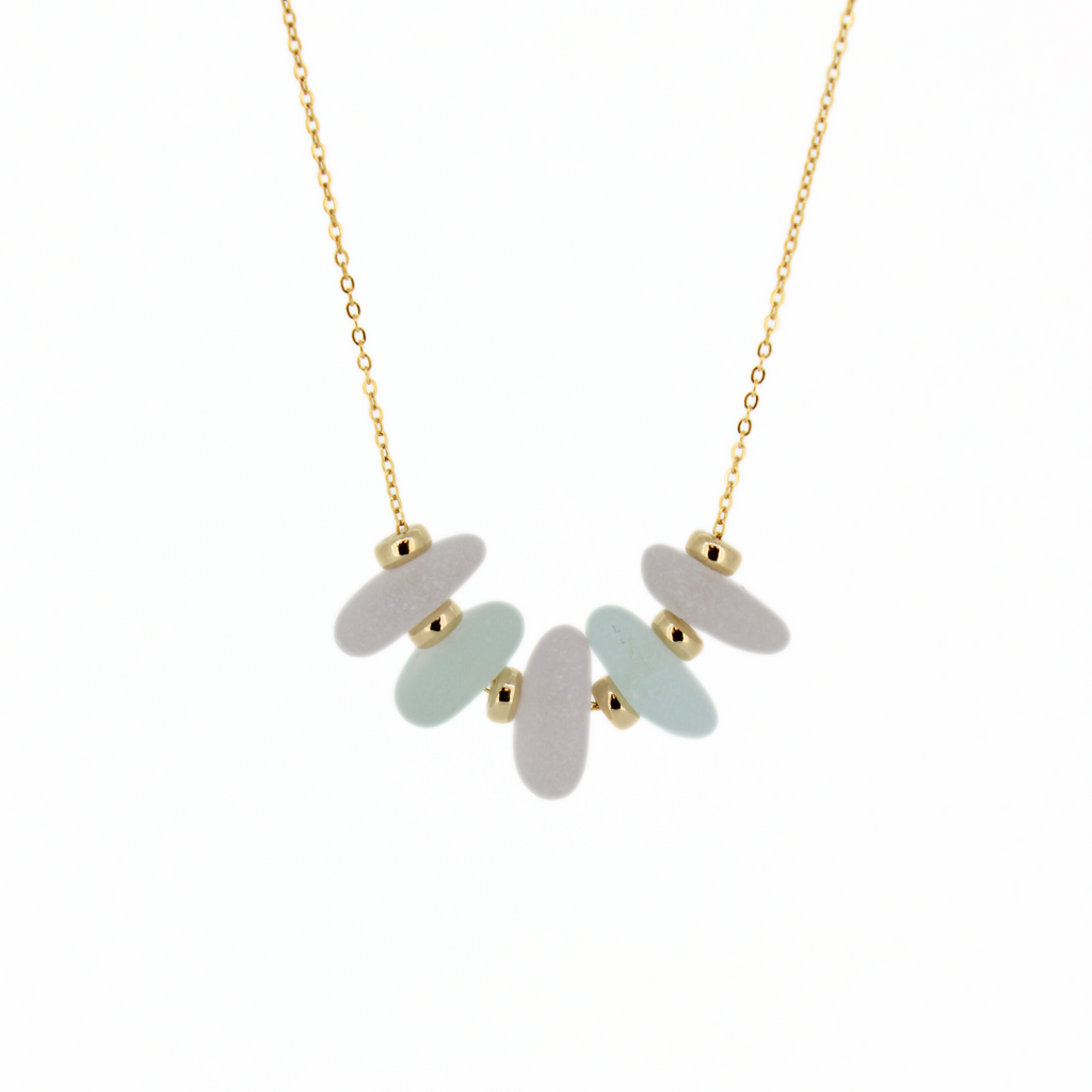 Brianne & Co. gold fill lavender and blue sea glass floating necklace